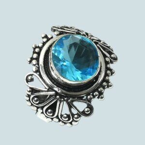 Blue Topaz Gemstone Sterling Silver Ring Size 7